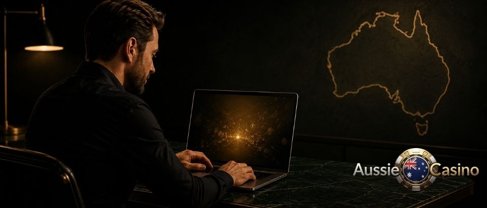 Man using online casino on laptop