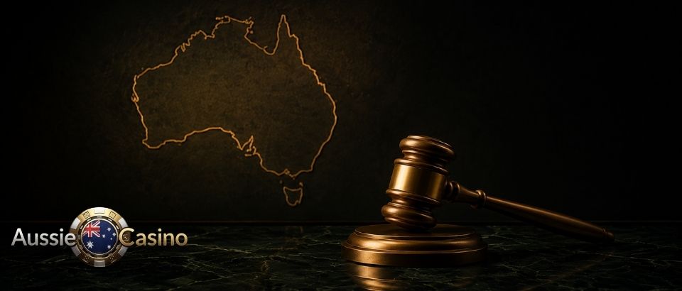 Australia map with legal gavel