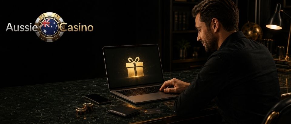 Man claiming Aussie Casino Online no deposit bonus