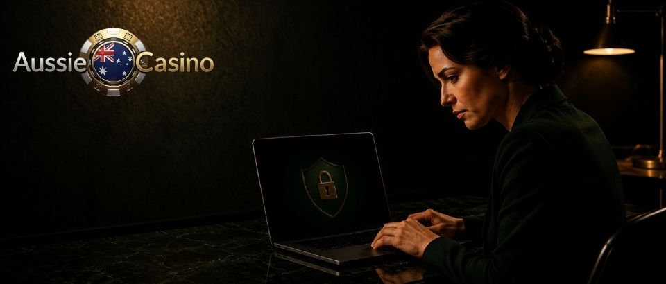 Aussie Casino Online player safety with secure laptop