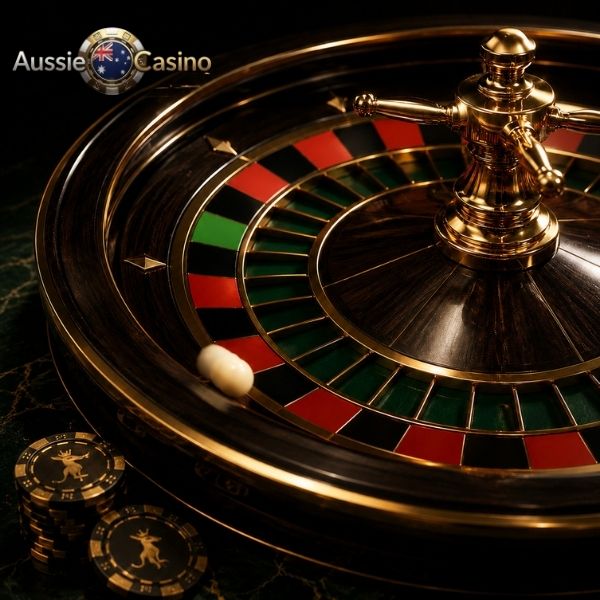 Aussie Casino Online roulette wheel and chips