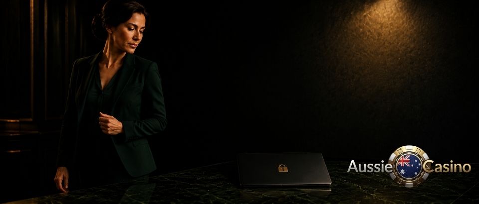 Woman using online casino self-exclusion tools in Australia